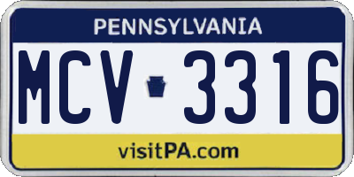 PA license plate MCV3316