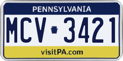 PA license plate MCV3421