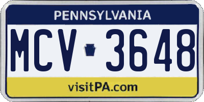 PA license plate MCV3648