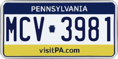 PA license plate MCV3981