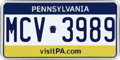 PA license plate MCV3989