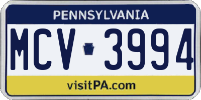 PA license plate MCV3994