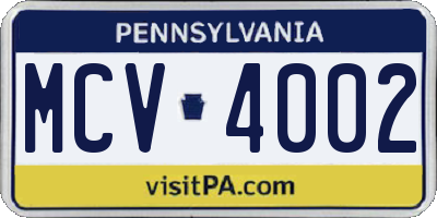 PA license plate MCV4002