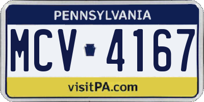 PA license plate MCV4167