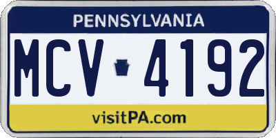 PA license plate MCV4192