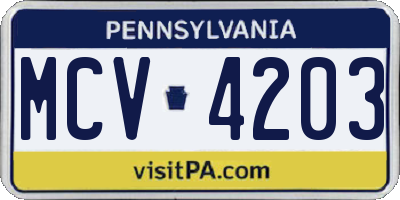 PA license plate MCV4203