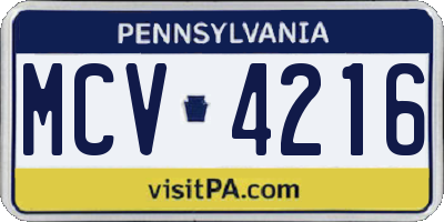 PA license plate MCV4216