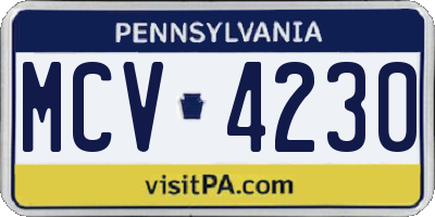 PA license plate MCV4230
