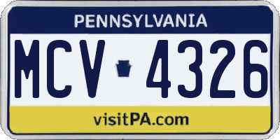 PA license plate MCV4326