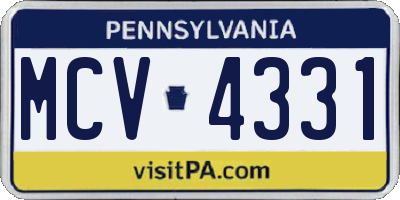 PA license plate MCV4331