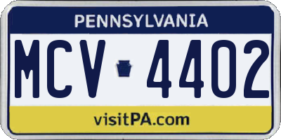 PA license plate MCV4402