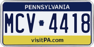 PA license plate MCV4418