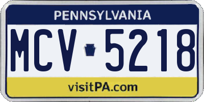 PA license plate MCV5218