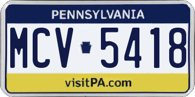 PA license plate MCV5418