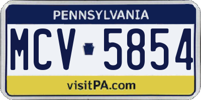 PA license plate MCV5854
