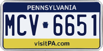 PA license plate MCV6651
