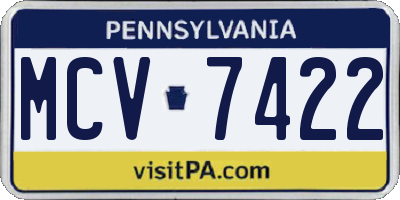 PA license plate MCV7422
