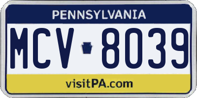 PA license plate MCV8039