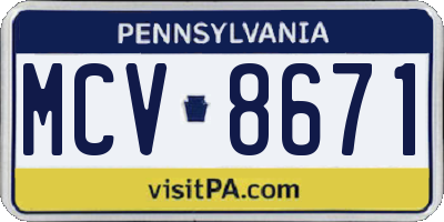 PA license plate MCV8671