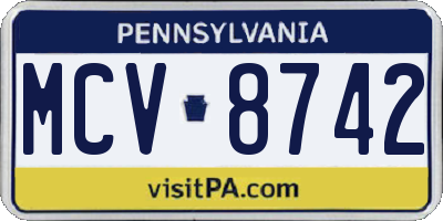 PA license plate MCV8742
