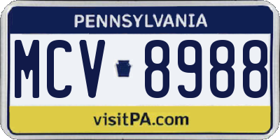 PA license plate MCV8988
