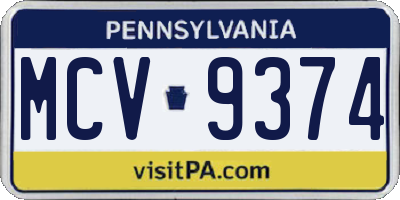 PA license plate MCV9374