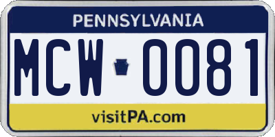 PA license plate MCW0081