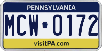 PA license plate MCW0172