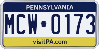 PA license plate MCW0173