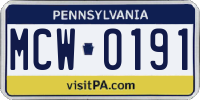 PA license plate MCW0191