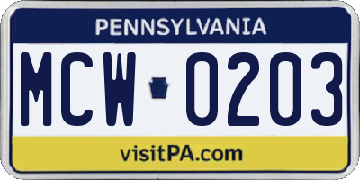 PA license plate MCW0203
