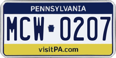 PA license plate MCW0207