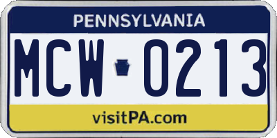 PA license plate MCW0213