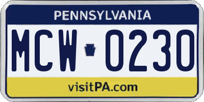 PA license plate MCW0230