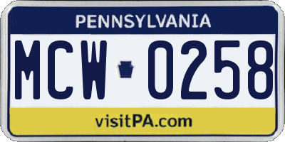 PA license plate MCW0258