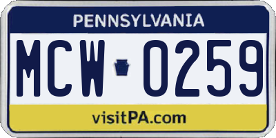 PA license plate MCW0259