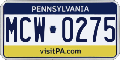 PA license plate MCW0275