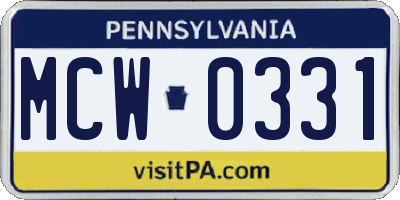 PA license plate MCW0331