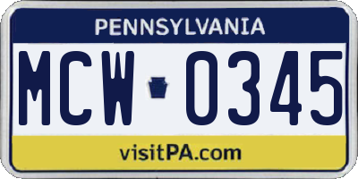 PA license plate MCW0345