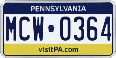 PA license plate MCW0364