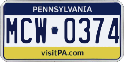 PA license plate MCW0374