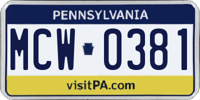 PA license plate MCW0381