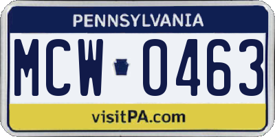 PA license plate MCW0463