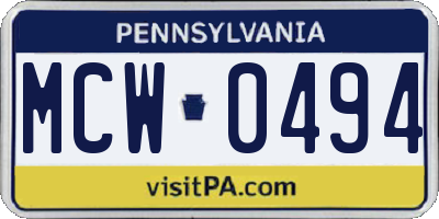 PA license plate MCW0494