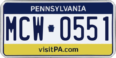 PA license plate MCW0551