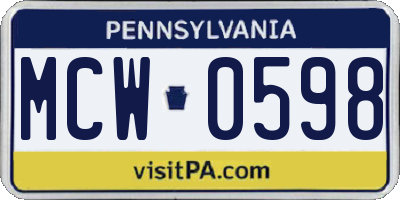 PA license plate MCW0598