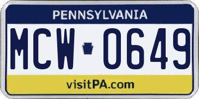 PA license plate MCW0649