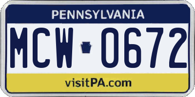 PA license plate MCW0672