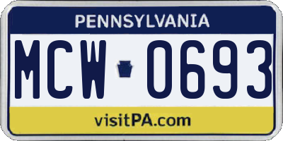PA license plate MCW0693