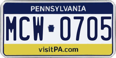 PA license plate MCW0705